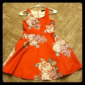Red floral dress with rhinestones